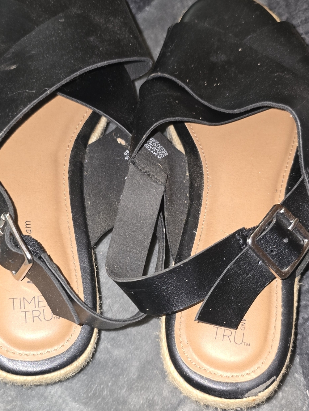 Time and Tru Black Suede Open-Toe Ankle Strap Sandals with Buckle